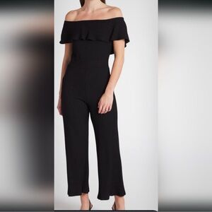 Amour Vert Jumpsuit Women’s Small Black Ribbed Wide Leg Ankle One Piece